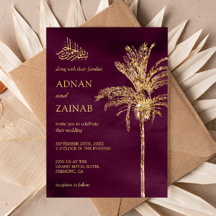 Invitation Plum et or Parties scintillant Date Palm Musulman
