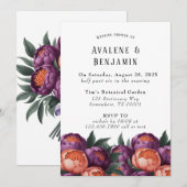 Invitation Plum et Orange Peony Wedding shower (Devant / Derrière)