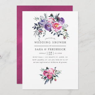 Invitation Plum et rose Aquarelle Wedding shower Floral