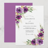 Invitation Plum Ethereal Flora Wedding (Devant / Derrière)