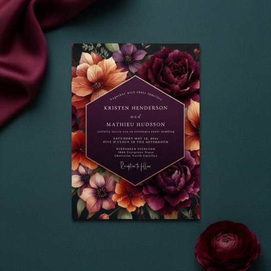 Invitation Plum Floral Dusk Wedding