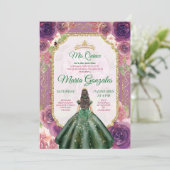 Invitation Plum Floral Girl Charra Mis Quince Emerald Green (Debout devant)