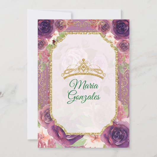Invitation Plum Floral Girl Charra Mis Quince Emerald Green (Dos)