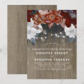 Invitation Plum Floral Lights Russe Engagement Party (Devant / Derrière)