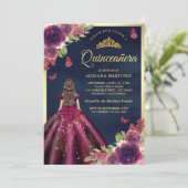 Invitation Plum Floral Papillon Marine Blue Gold Quinceanera (Debout devant)