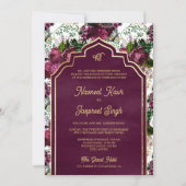 Invitation Plum Floral Photo Anand Karaj Sikh Mariage (Devant)