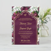 Invitation Plum Floral Photo Anand Karaj Sikh Mariage (Debout devant)