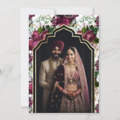 Invitation Plum Floral Photo Anand Karaj Sikh Mariage (Dos)