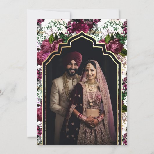 Invitation Plum Floral Photo Anand Karaj Sikh Mariage (Dos)