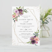 Invitation Plum flou Floral Géométrique violet vert moderne (Debout devant)