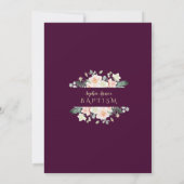 Invitation Plum foncé Blush Fleurs blanches Gold Girl Baptême (Dos)