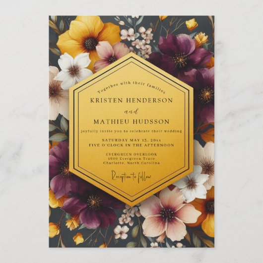 Invitation Plum Gilded Floral Wedding (Devant)