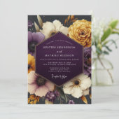 Invitation Plum & Gold Moody Floral Wedding (Debout devant)