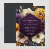 Invitation Plum & Gold Moody Floral Wedding (Devant / Derrière)
