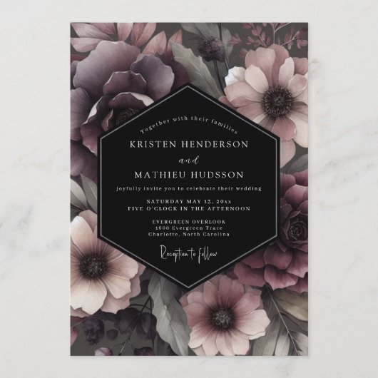 Invitation Plum Gothic Blossom Wedding (Devant)