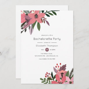 Invitation Plum Grandeur moderne et Bachelorette florale rose
