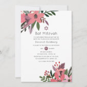 Invitation Plum Grandeur moderne et Bat mitzvah floral rose (Devant)