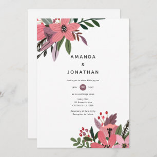 Invitation Plum Grandeur moderne et Mariage floral rose
