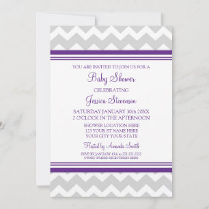 Invitation Plum Gray Chevron Custom Baby Shower
