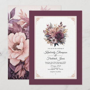Invitation Plum, Grey, cuivre et Dusty Rose Mariage floral