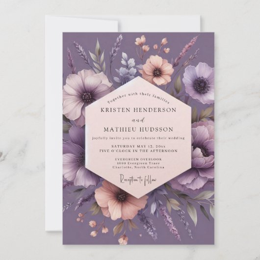 Invitation Plum Impressionist Flora Wedding (Devant)