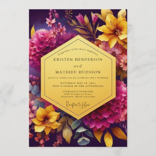 Invitation Plum Luminous Bloom Wedding (Devant)