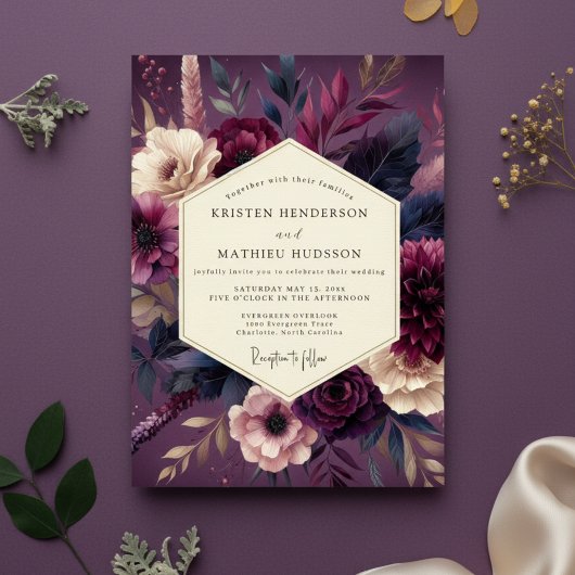 Invitation Plum Lush Botanical Romance Wedding