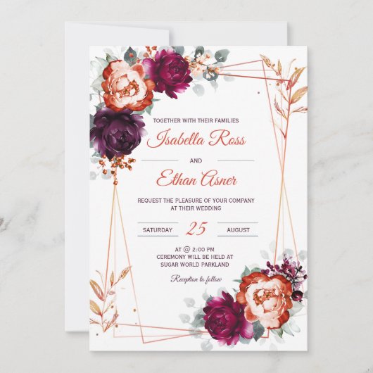 Invitation Plum, mauve et Mariage orange personnalisés (Devant)