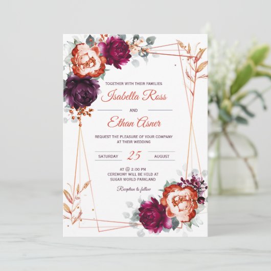 Invitation Plum, mauve et Mariage orange personnalisés (Debout devant)