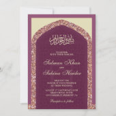 Invitation Plum Mauve Rose Parties scintillant d'or Mihrab Ma (Devant)