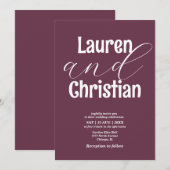 Invitation Plum minimaliste Mariage d'écriture moderne (Devant / Derrière)