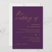 Invitation Plum moderne romantique violet et Mariage d'or (Devant)