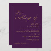 Invitation Plum moderne romantique violet et Mariage d'or (Devant / Derrière)