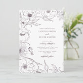 Invitation Plum moderne violet ligne Art Mariage Floral (Debout devant)
