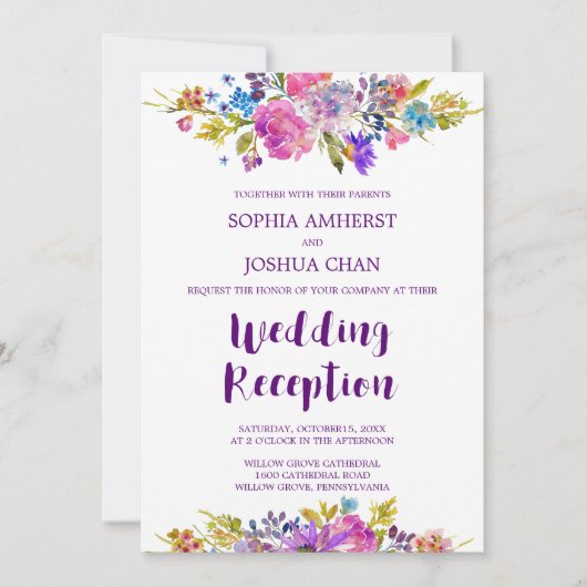 Invitation Plum Monogramme Arrière Réception de mariage (Devant)