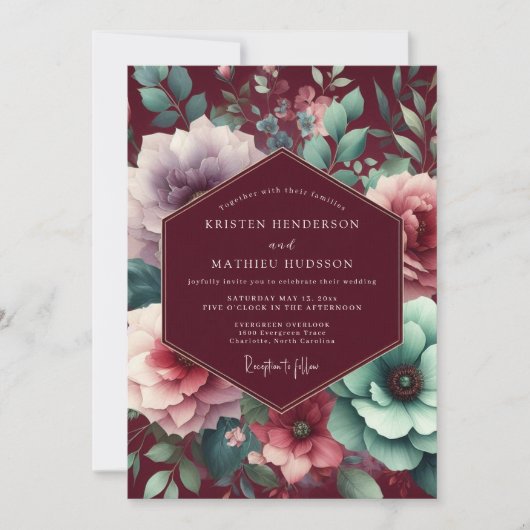 Invitation Plum Moody Bloom Wedding (Devant)