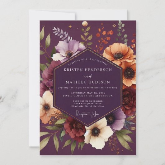 Invitation Plum Moody Botanical Wedding (Devant)