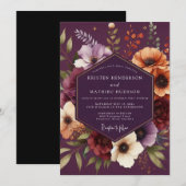 Invitation Plum Moody Botanical Wedding (Devant / Derrière)