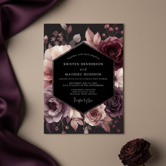 Invitation Plum Moody Floral Bloom Wedding