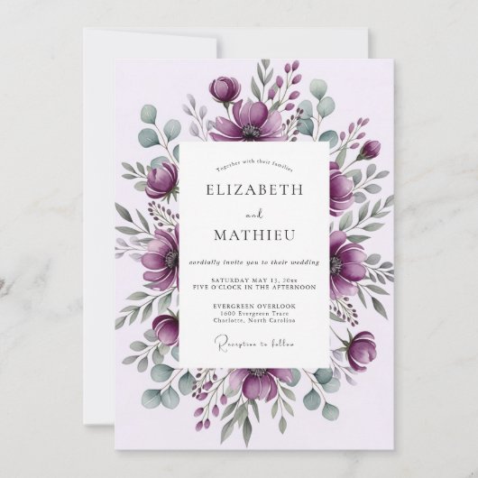 Invitation Plum Moody Winter Wedding (Devant)