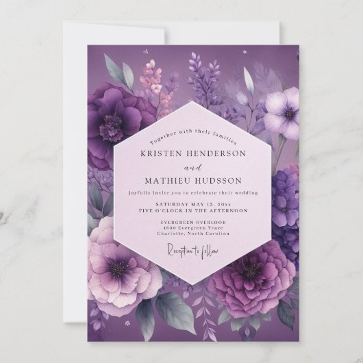 Invitation Plum Mystical Bloom Wedding (Devant)
