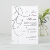 Invitation Plum n Silver Leaf Swirl Damask 2 Graduation (Debout devant)