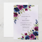 Invitation Plum Navy Artistic Winter Wedding (Devant / Derrière)