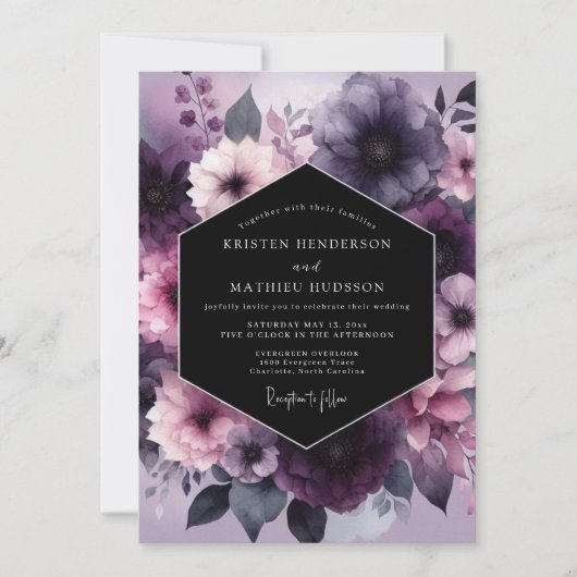 Invitation Plum Nocturnal Bloom Wedding (Devant)