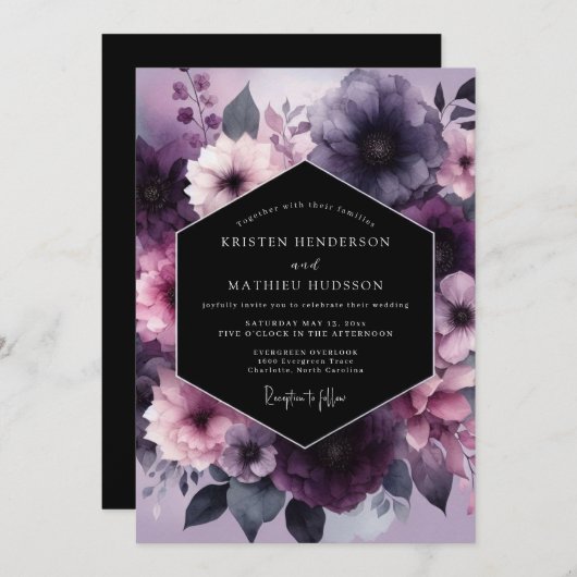 Invitation Plum Nocturnal Bloom Wedding (Devant / Derrière)