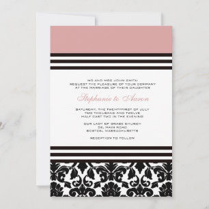 Invitation Plum noir et blanc Mariage damassé