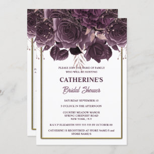 Invitation Plum or blanc rose aquarelle nuptiale douche chic