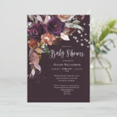 Invitation Plum, Or, Violet Floral String Baby shower (Debout devant)