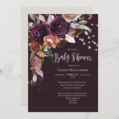 Invitation Plum, Or, Violet Floral String Baby shower (Devant / Derrière)