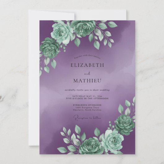 Invitation Plum Ornate Succulent Wedding (Devant)
